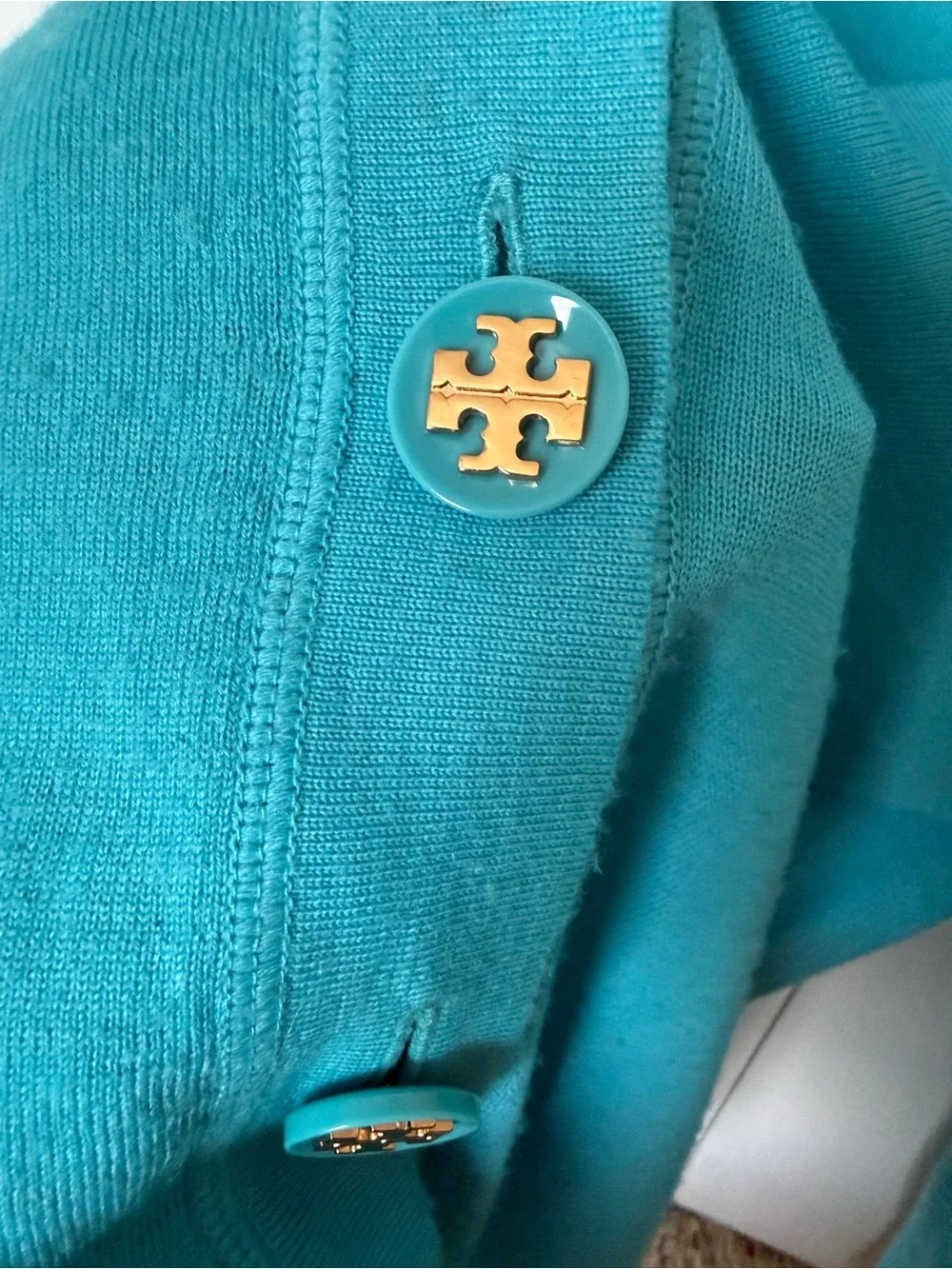 Lot Of 5 Blue Turquoise Tory Burch Logo Buttons From Sweater Gold Tone